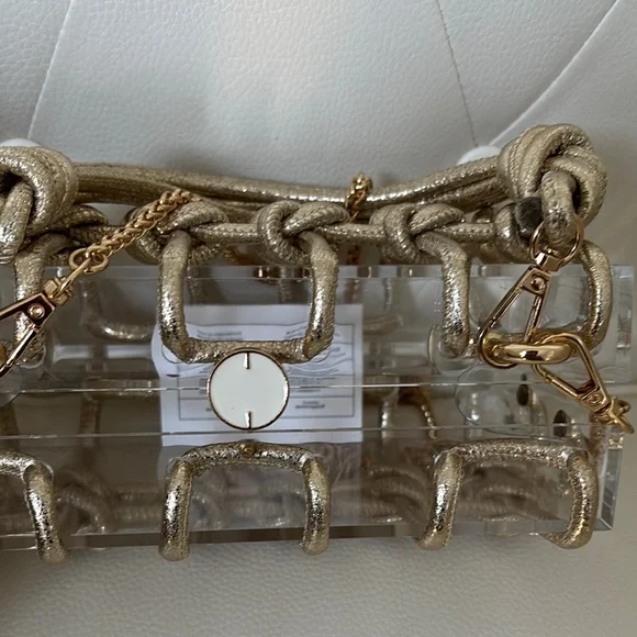 Gold Braided, Gold chain, Two Way Box Clutch & Shoulder Bag, Transparent bag. Mini Bags